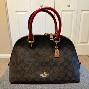 Coach Brown and Red Katy Satchel with Signature Design